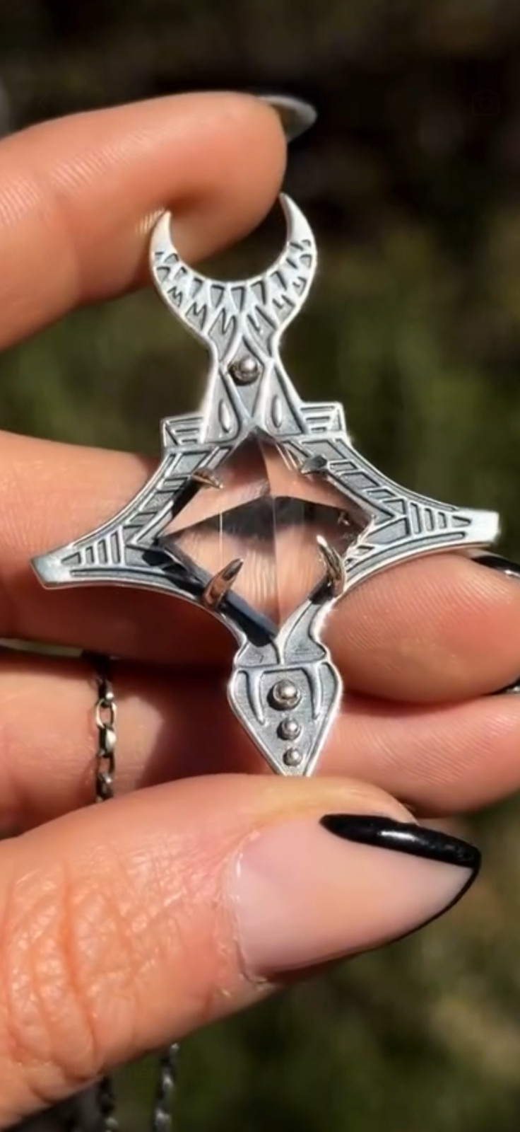 Sterling Silver Crescent Moon & Crystal Star Pendant