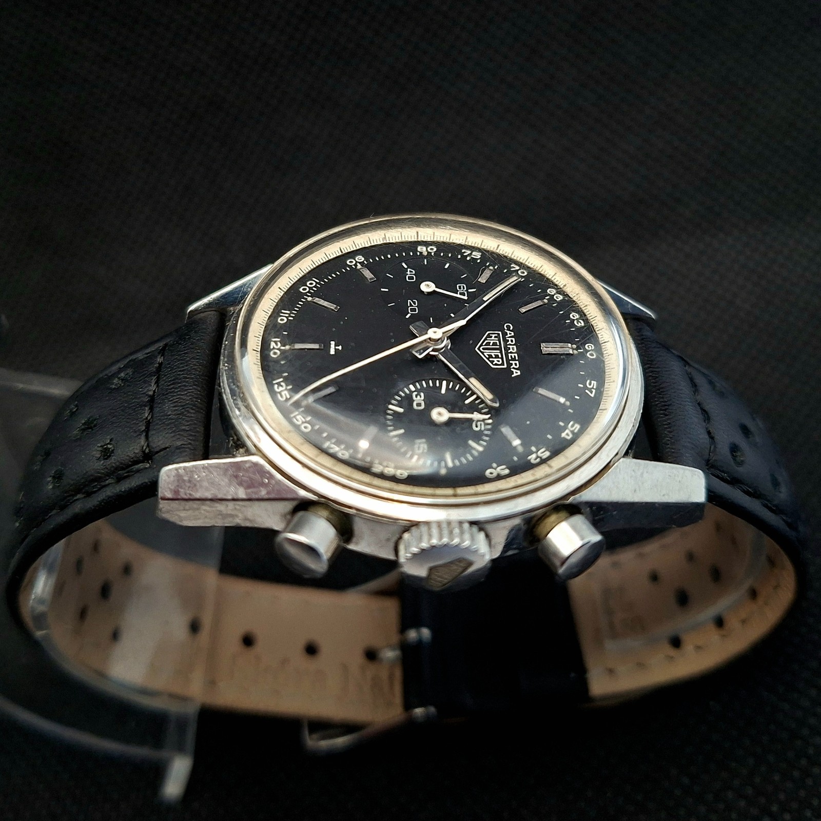 HEUER Carrera 45 Tachy ref.3647N 1st exec vintage 1965 Chronograph Valjoux 92