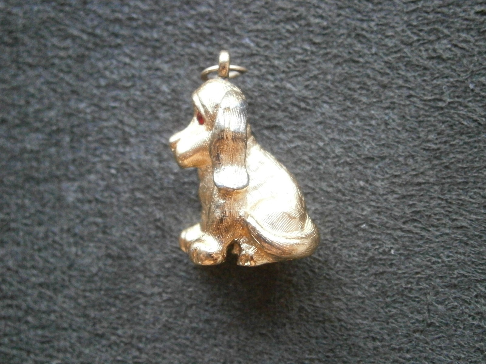 Monet Sitting Puppy Dog w/ Red Gem Eyes Vintage Goldtone Charm Pendant 7.1g FLAW