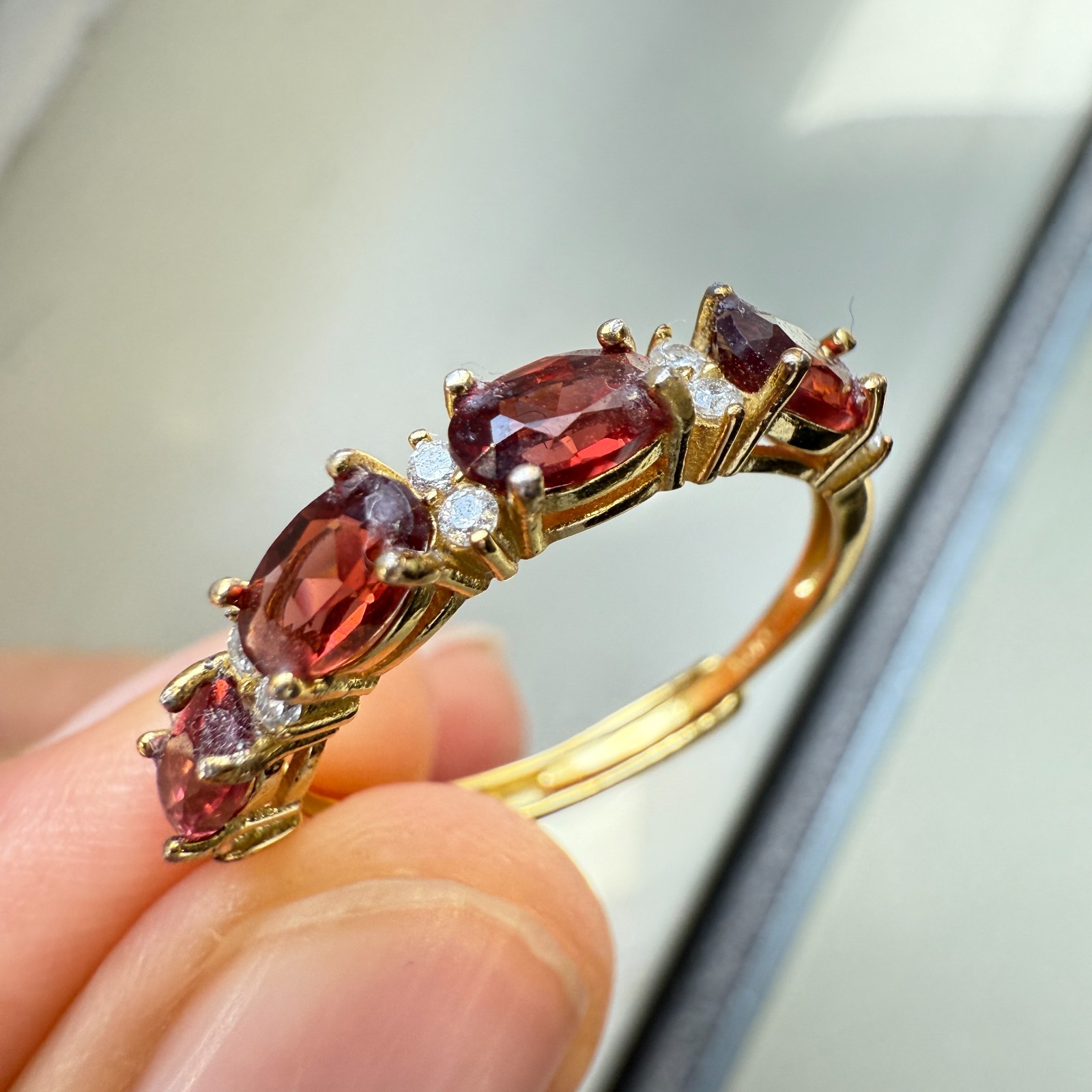 925 Sterling Silver Ring 5x3mm Natural Rhodolite Garnet Gemstone Zircon Beaded