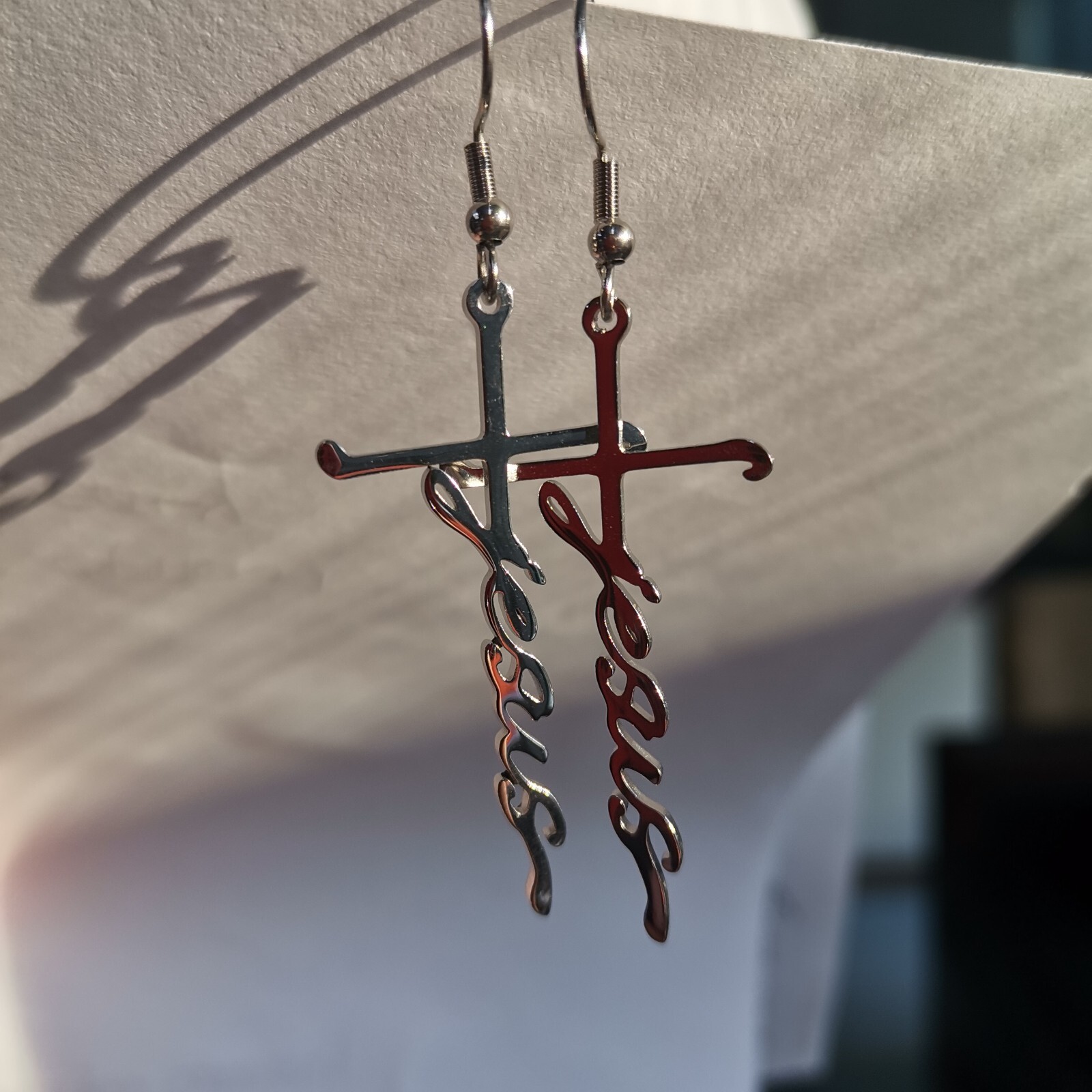 Silver Jesus Cross Earrings Christian Religious Jewelry Gift Faith Statement