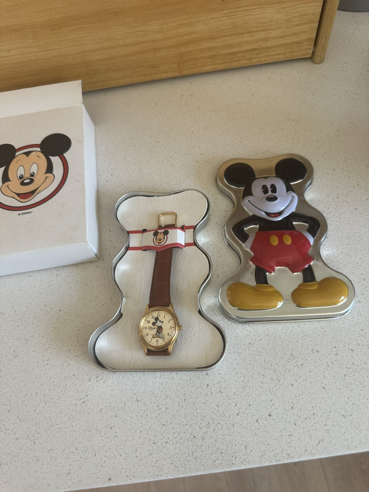 Vintage 1990s Disney Time Works Micke Mouse Watch Set BNIB leather strap