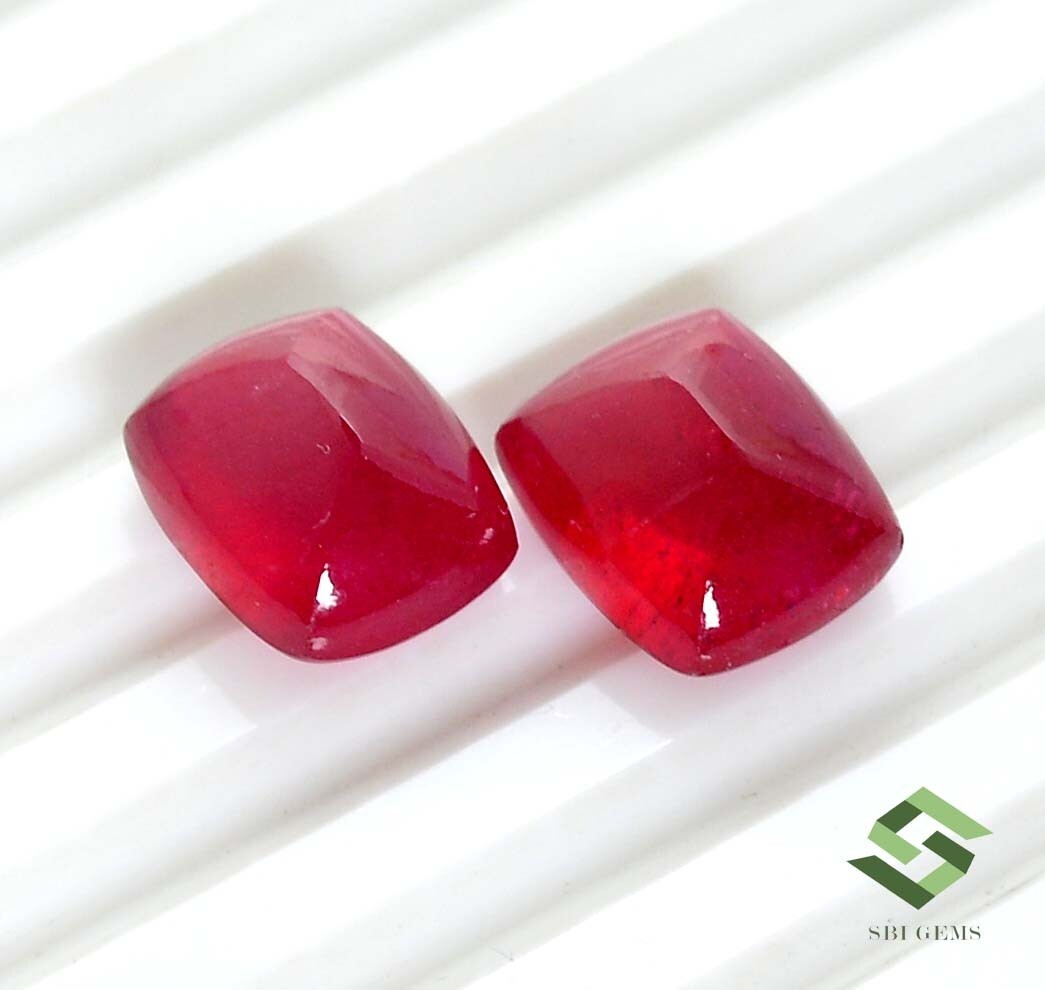 11×9 mm Natural Ruby Cushion Sugar Loaf Cabochon Shape Pair 14.54 CTS Loose Gems