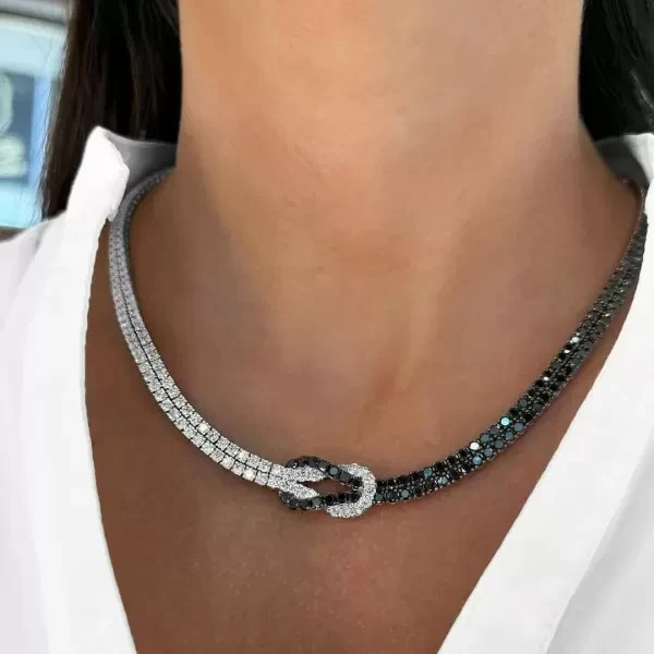 24Ct Round Cut Lab Created Black Diamond Knot Necklace 14K Two Tone Gold Plated