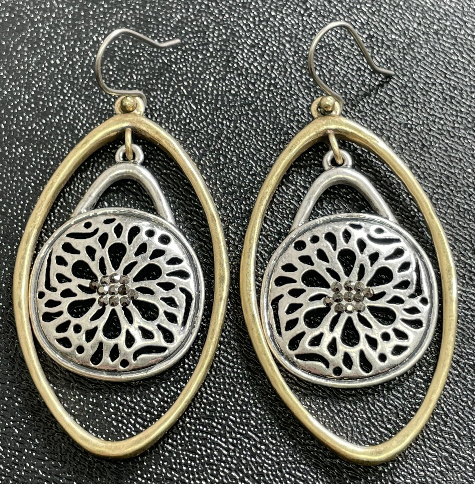 Vintage Mandala Marcasite Crystal 2.5” Dangle Earrings