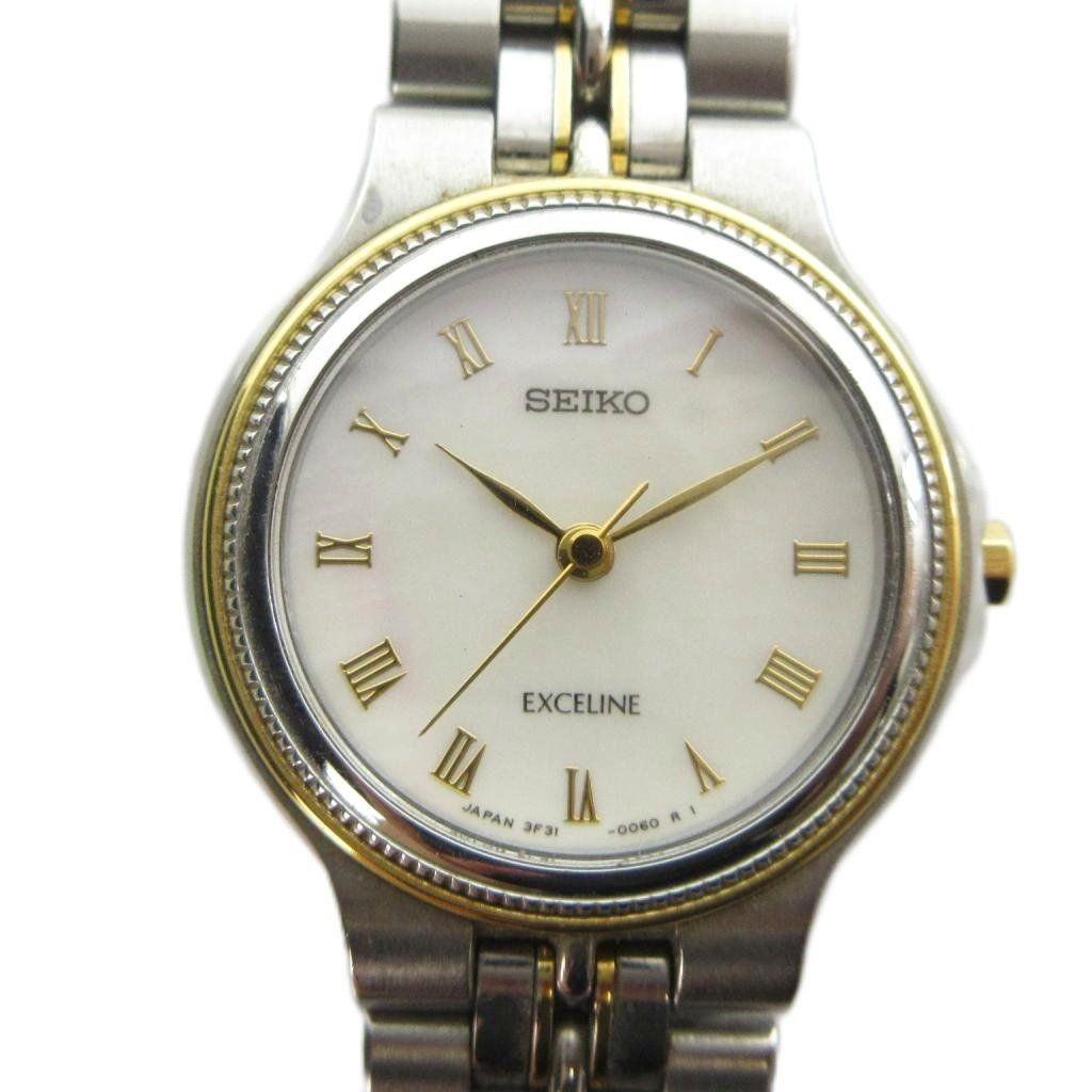 SEIKO 3F31 0030 EXCELINE Quartz Shell Dial Silver