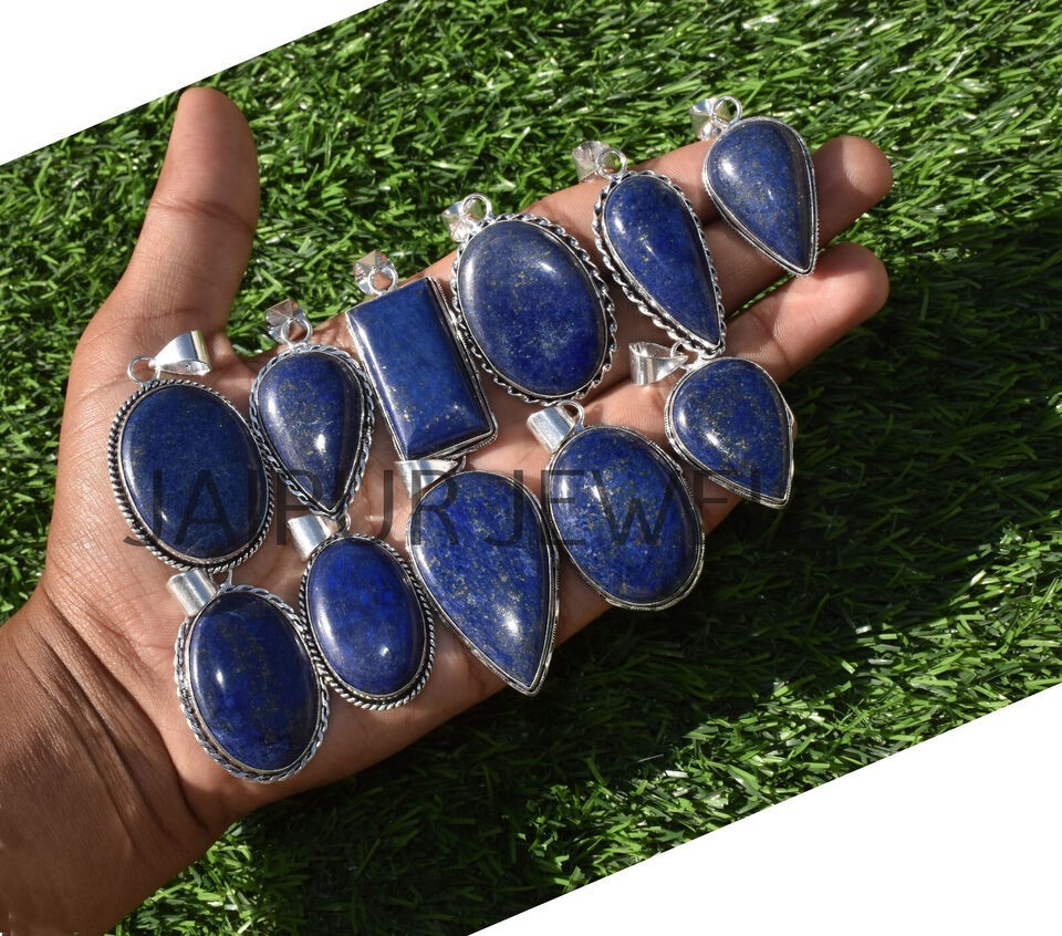 1-1000 Pcs Lapis Lazuli Gemstone Handmade Pendant Lot Bulk: Silver Plated WH-6