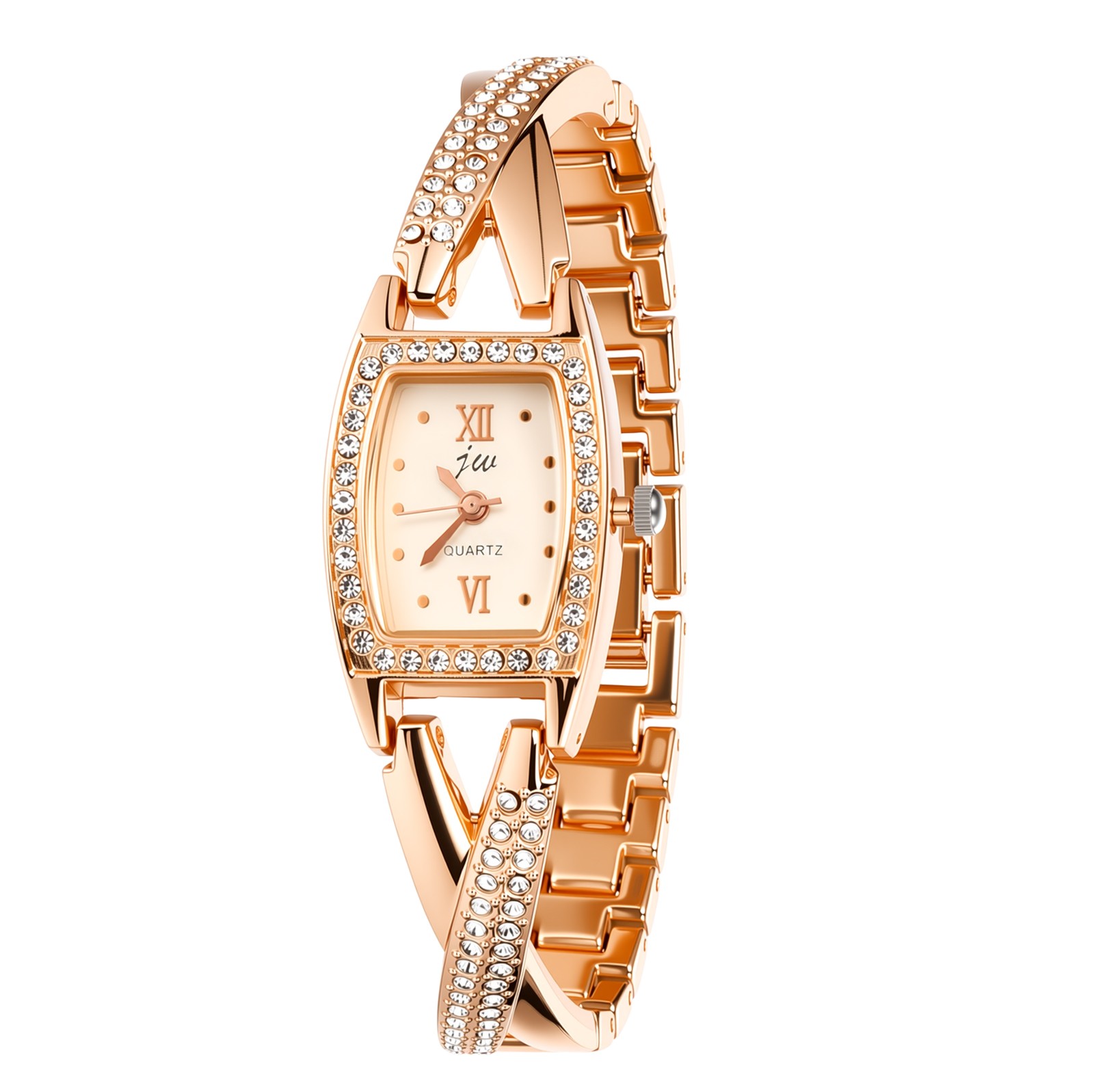 Women’s Elegant Rhinestone Tonneau Barrel Analog Quartz Bracelet Wrist Watch