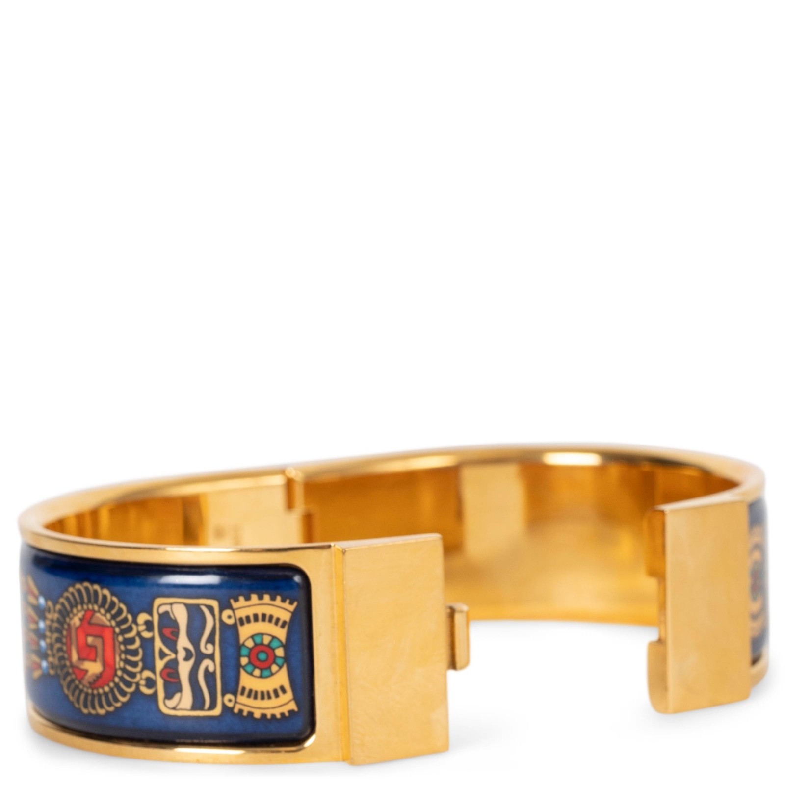 74287 auth HERMES blue enamel PARURES DE SABLE CLIC CLAC WIDE Bangle Bracelet GH
