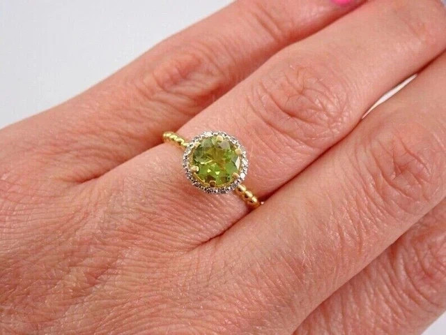 2.20Ct Round Cut Lab-Created Peridot Halo Engagement Ring 14K Yellow Gold Plated