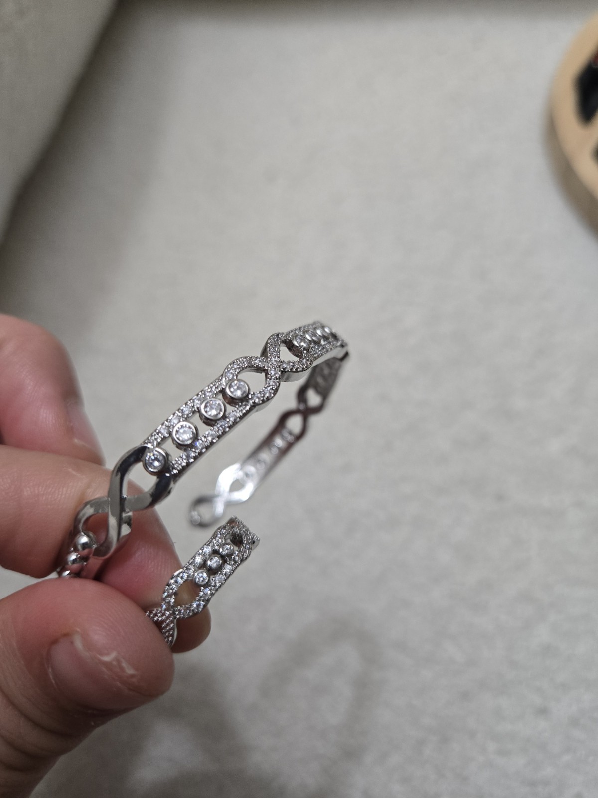 Silver Tone Clear Round Rhinestone Infinity Cuff Bracelet, Love Theme