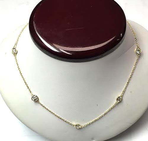 3.52 ct Round Diamond By The Yard 14k Yellow Gold Necklace 13 x 0.27 ct each G-H