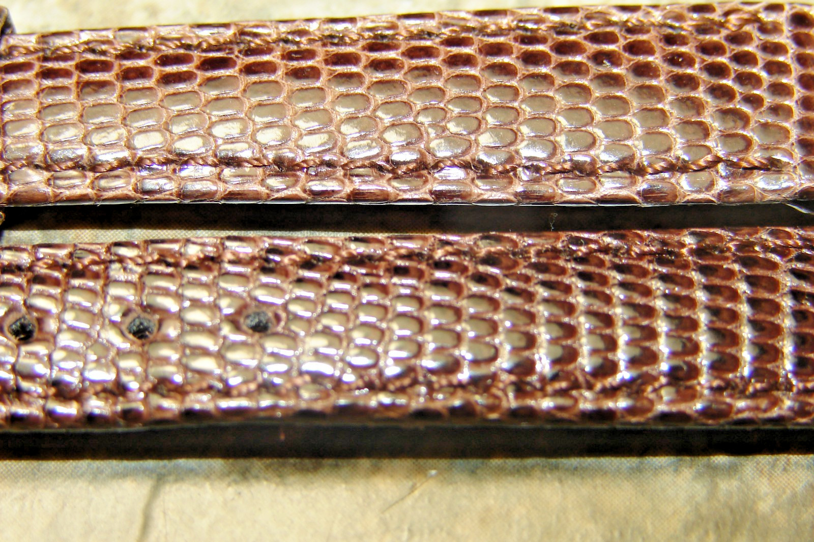 12mm Hirsch Genuine Lizard Leather Stitched Brown Reptile Watch Band,Ladies,NOS