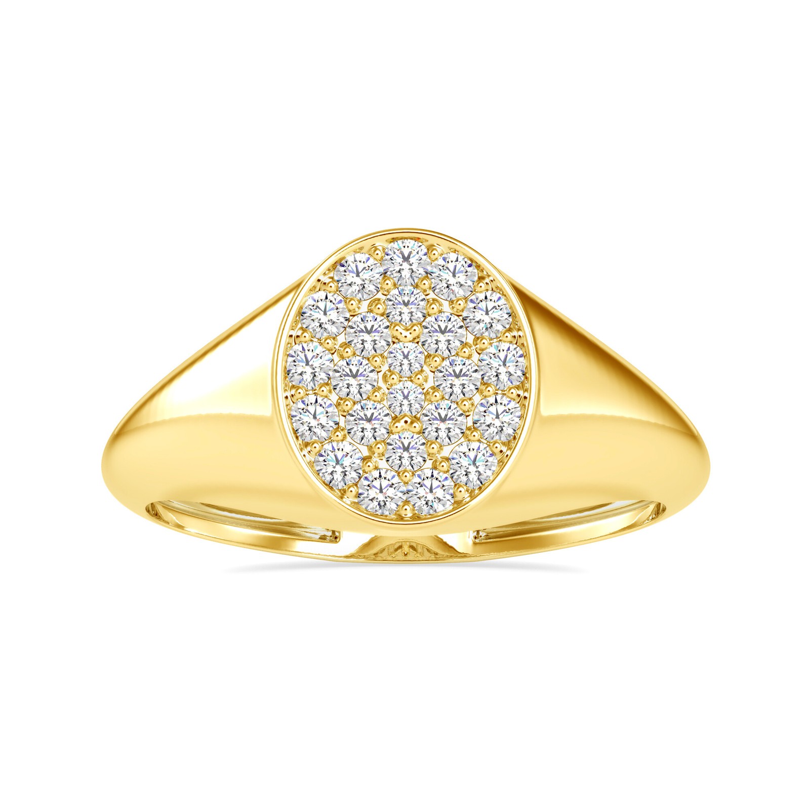 0.50 Ct Round Diamond Pave Cluster Signet Ring 925 Sterling Silver Yellow Gold