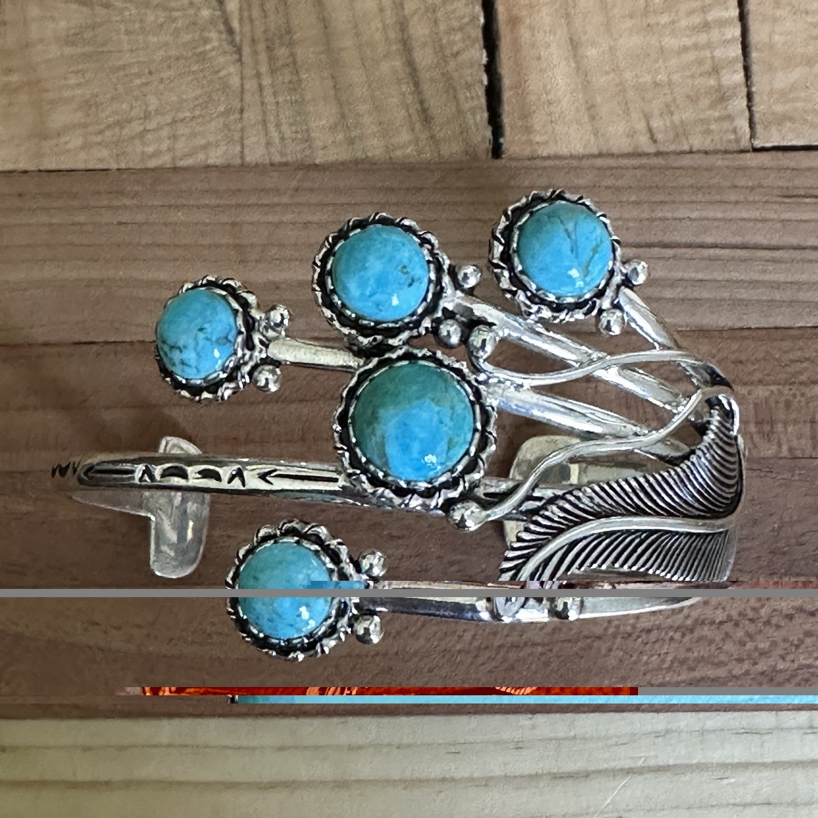 BBJ Artisan Open Cuff Bracelet 6.75 Inch Adjust Turquoise 925 Sterling 38.3g