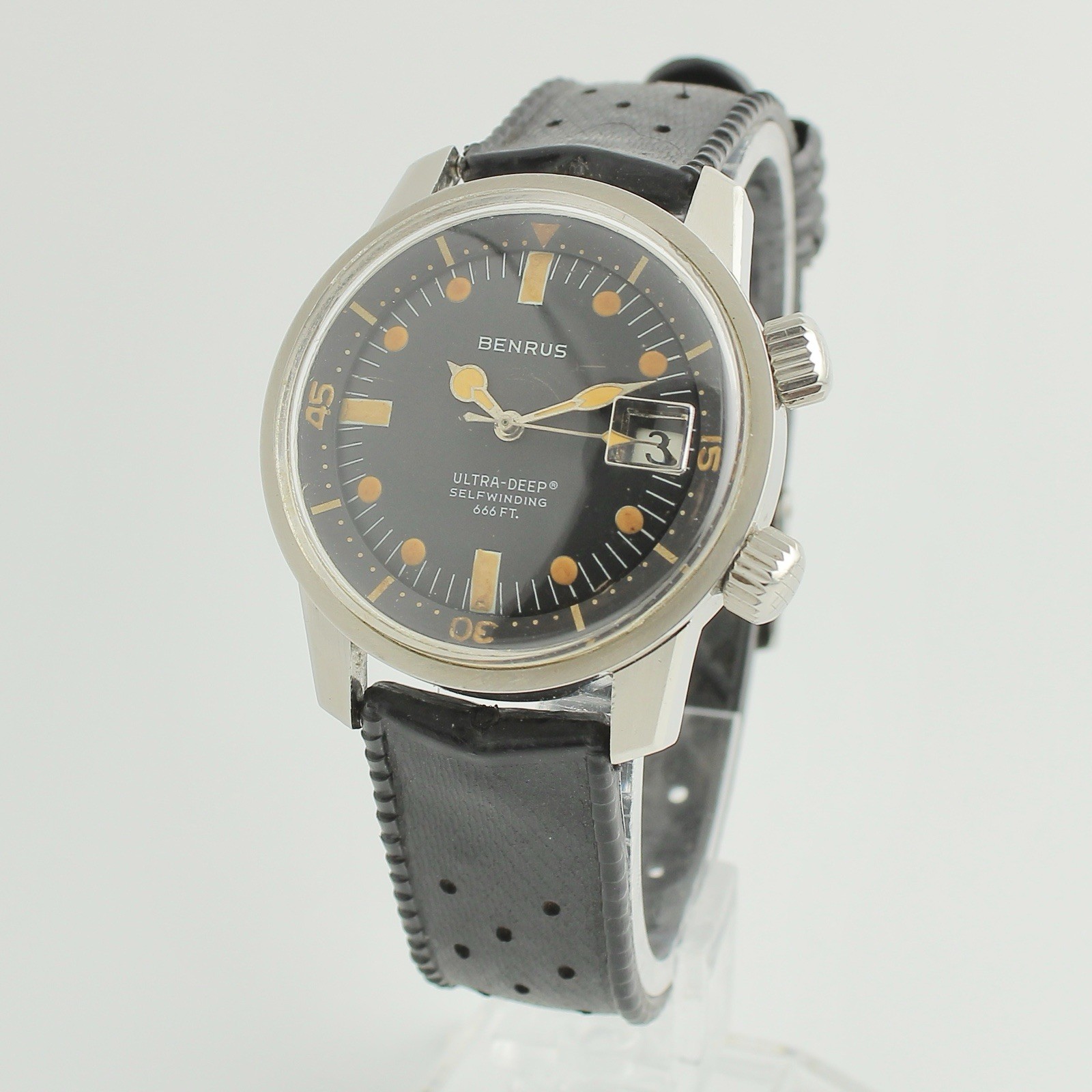 Benrus Ultra-Deep Super Compressor 6089 Vintage Diver Watch 36.5mm Black Dial