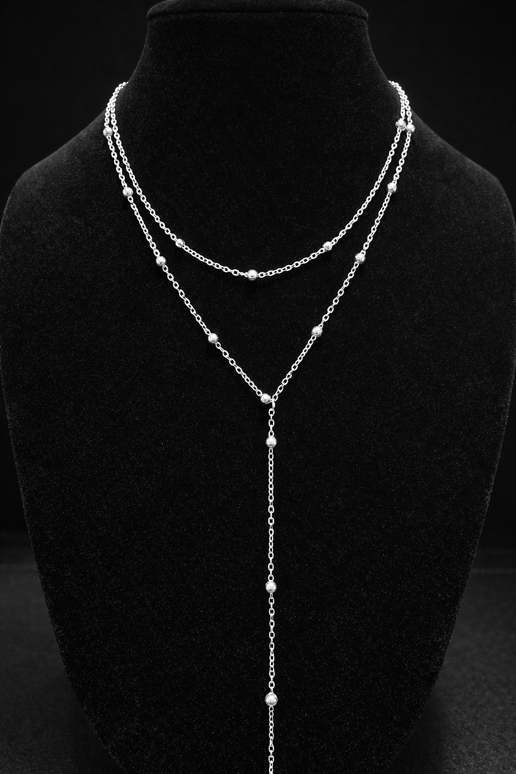 Dainty Silver Layered Y Necklace Beaded Chain Drop Necklace Minimalist Jewelry