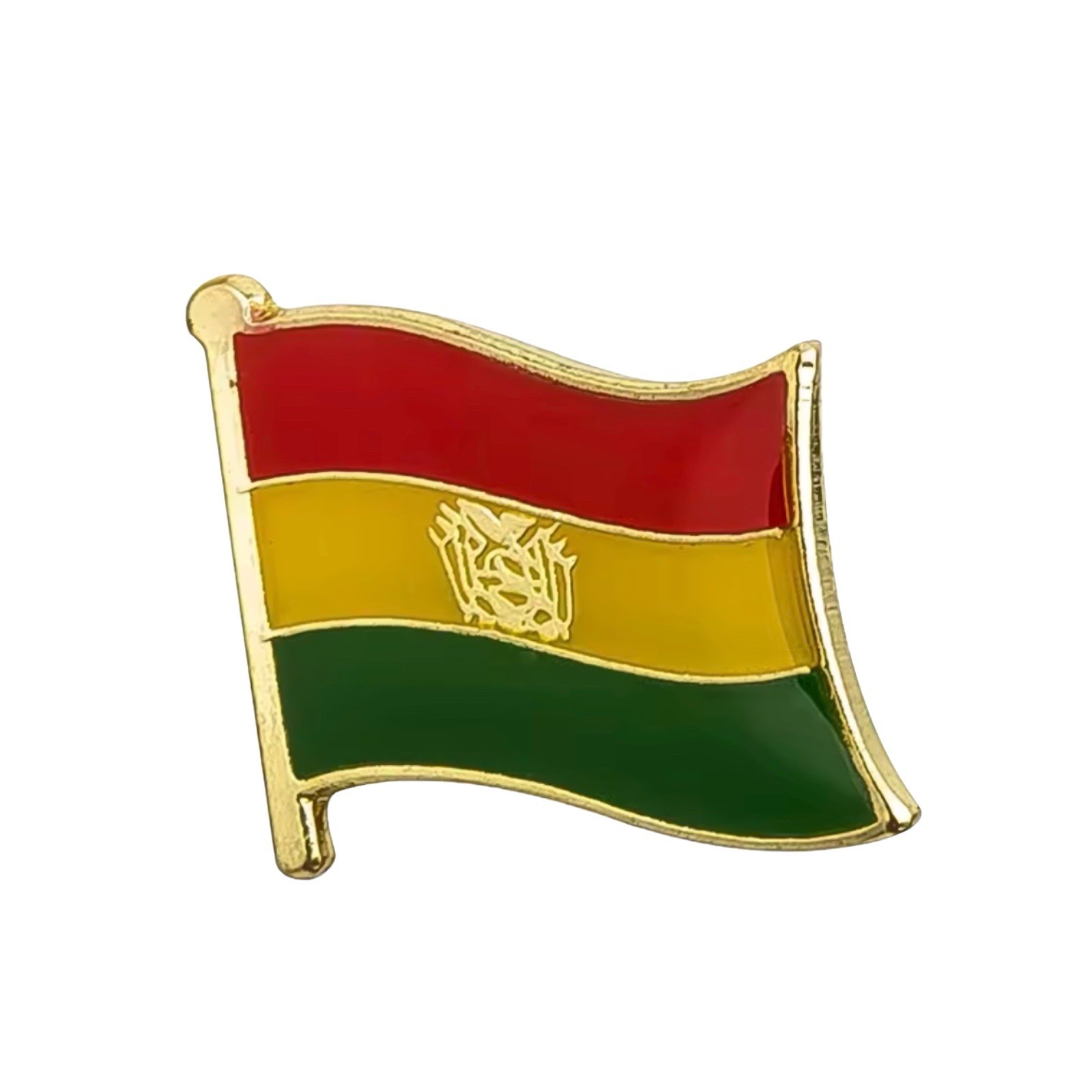 Bolivia Map Pendant Necklace & Flag Pin Set Red Yellow Green Gift Souvenir