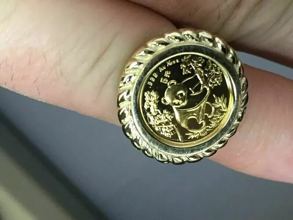 14K Yellow Gold Plated CHINESE PANDA BEAR Beauty Vintage Wedding Silver Ring