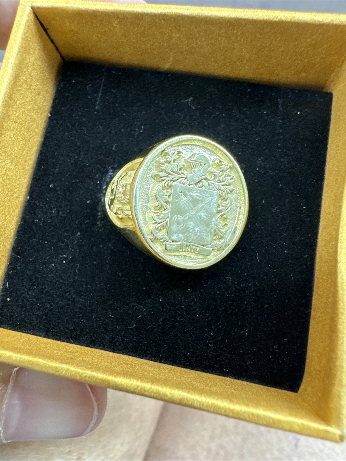 Silver 9.25 Gold Family Crest Signet Ring Traditional coat of arms With Helmet