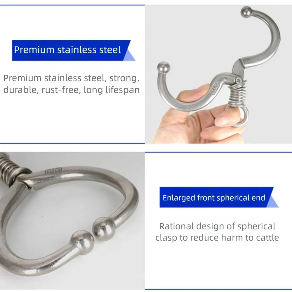 Stainless Steel Cattle Nose Ring anti Rust Spring-Loaded Bull Nose Clamp Reusabl