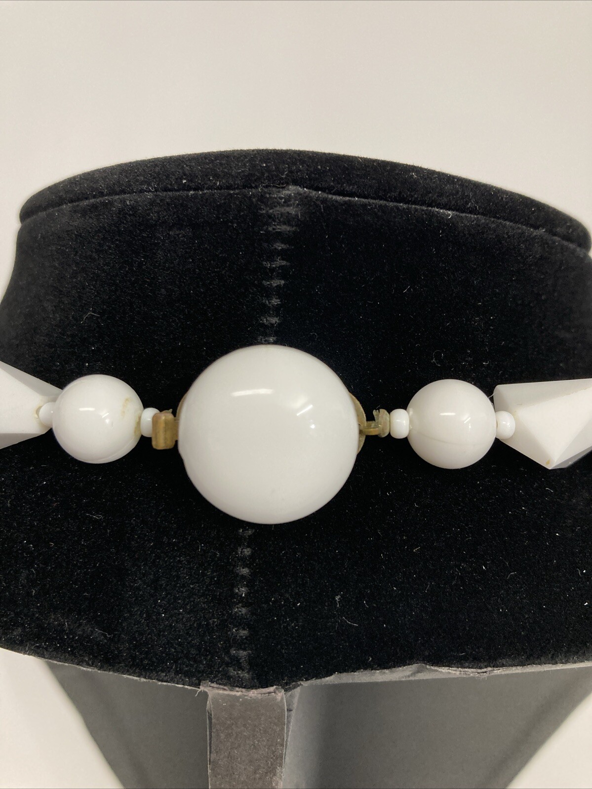 Vintage West Germany White Plastic Necklace With Geometric Shapes Approx 24 Inch