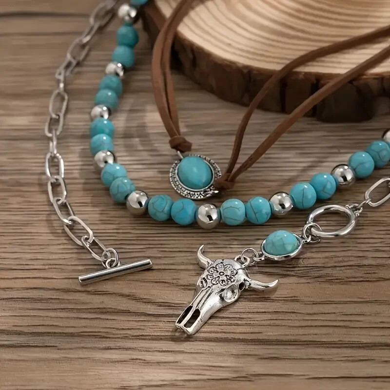 Elegant 925 Sterling Silver Vintage Tibetan Tibet Turquoise Pendant Necklace 3pc