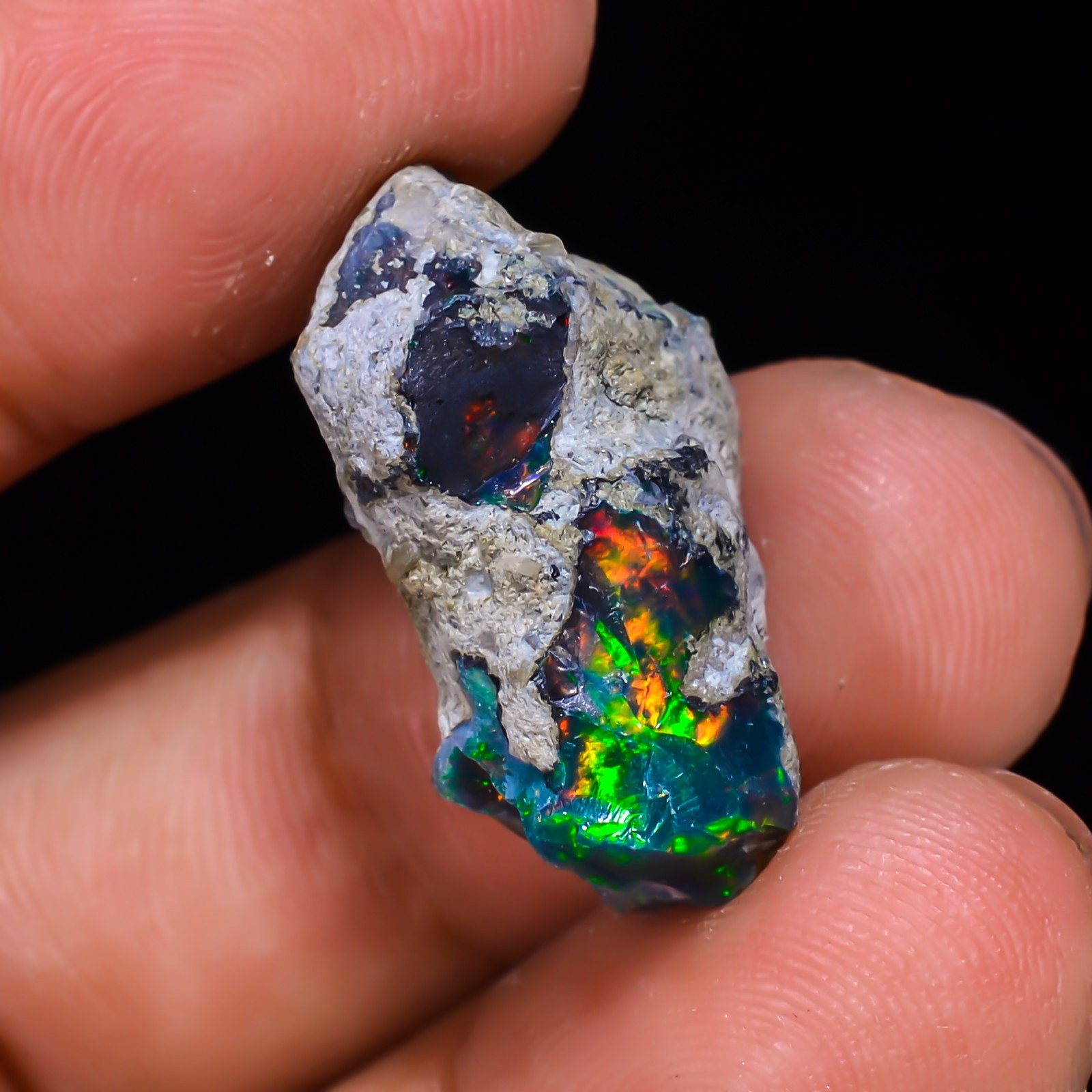 11 ct Natural Black Opal Rough Ethiopian, Fire Opal Gemstone, 23x12MM Welo Opal