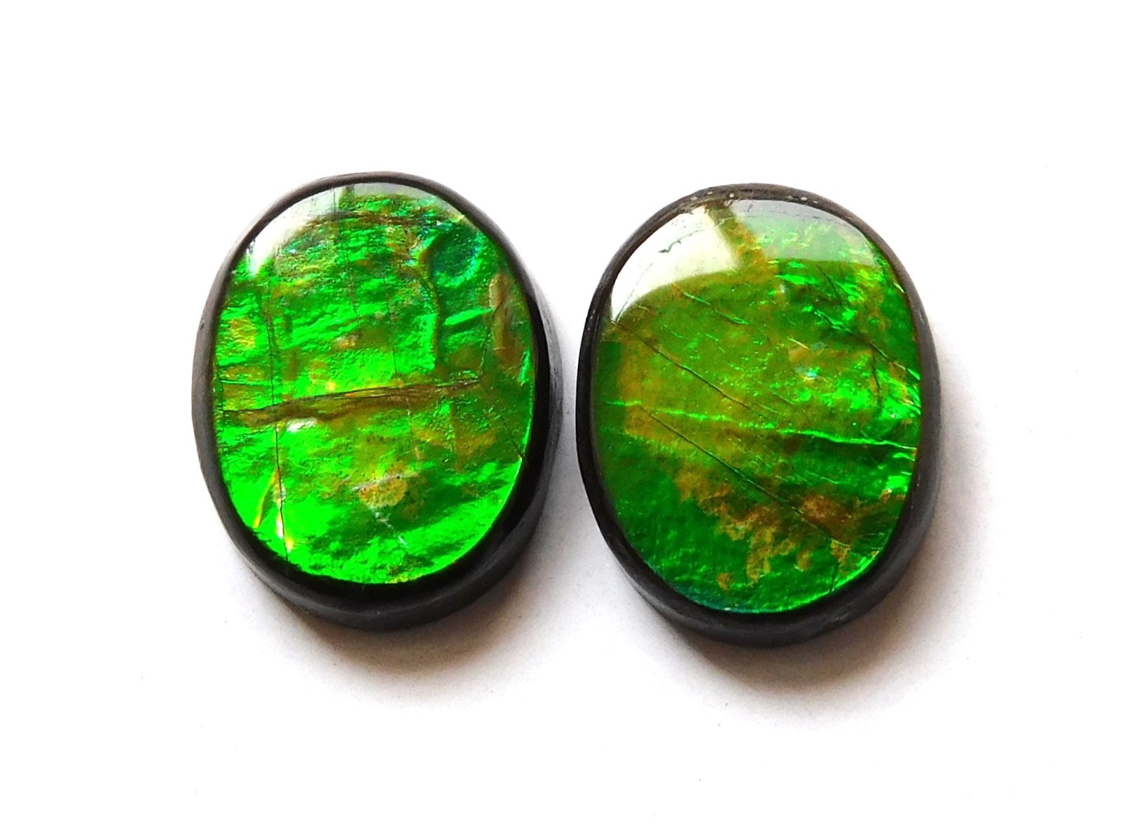 6.45 Cts Natural Ammolite (11mmx8.9mm each) Loose Cabochon Match Pair JC52