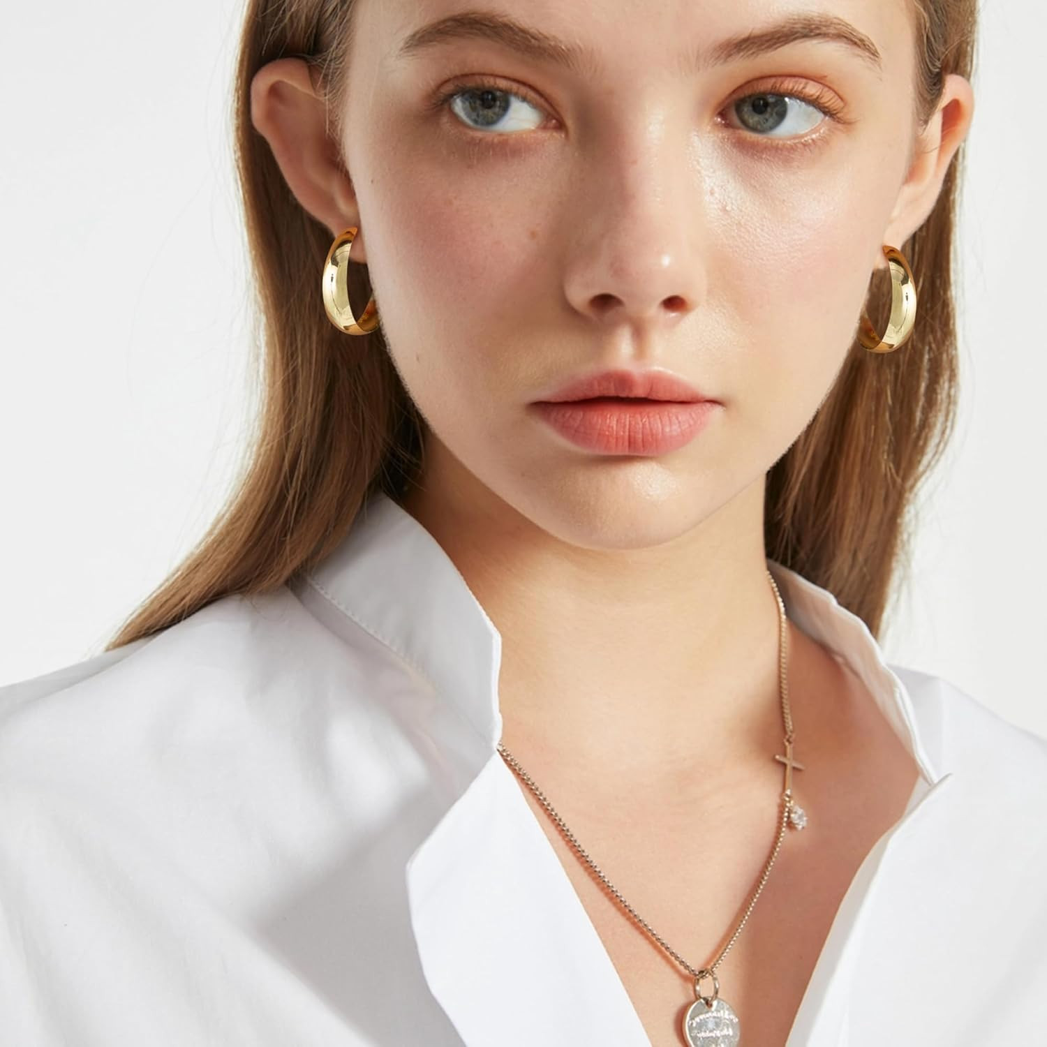5-8Mm Tapered Design Thick Large Hoop Earrings for Women Trendy Hypoallergenic 9