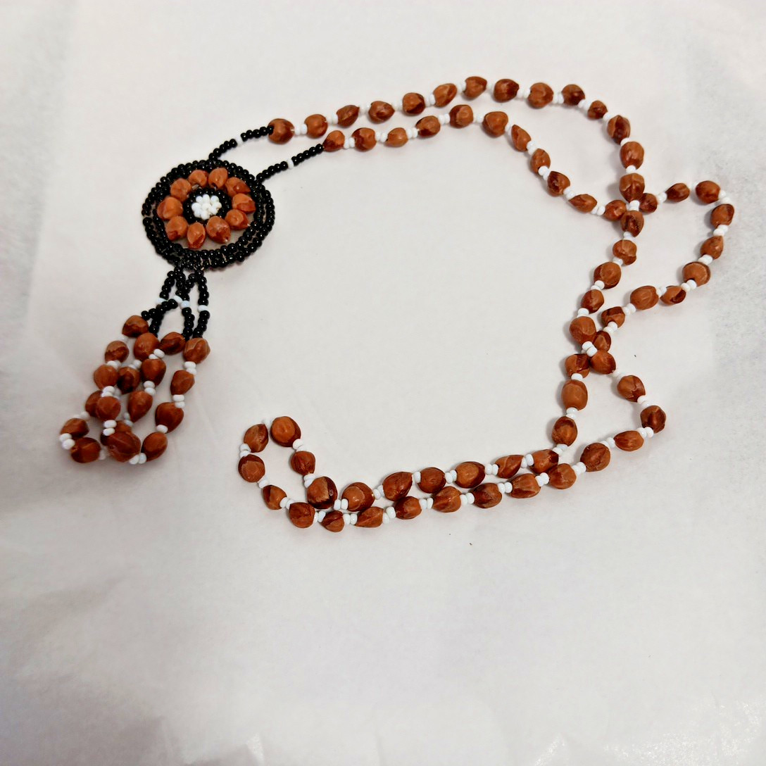 Ghost Bead Necklace Black White Brown Juniper Berry Seed Leather Mandala Tassel