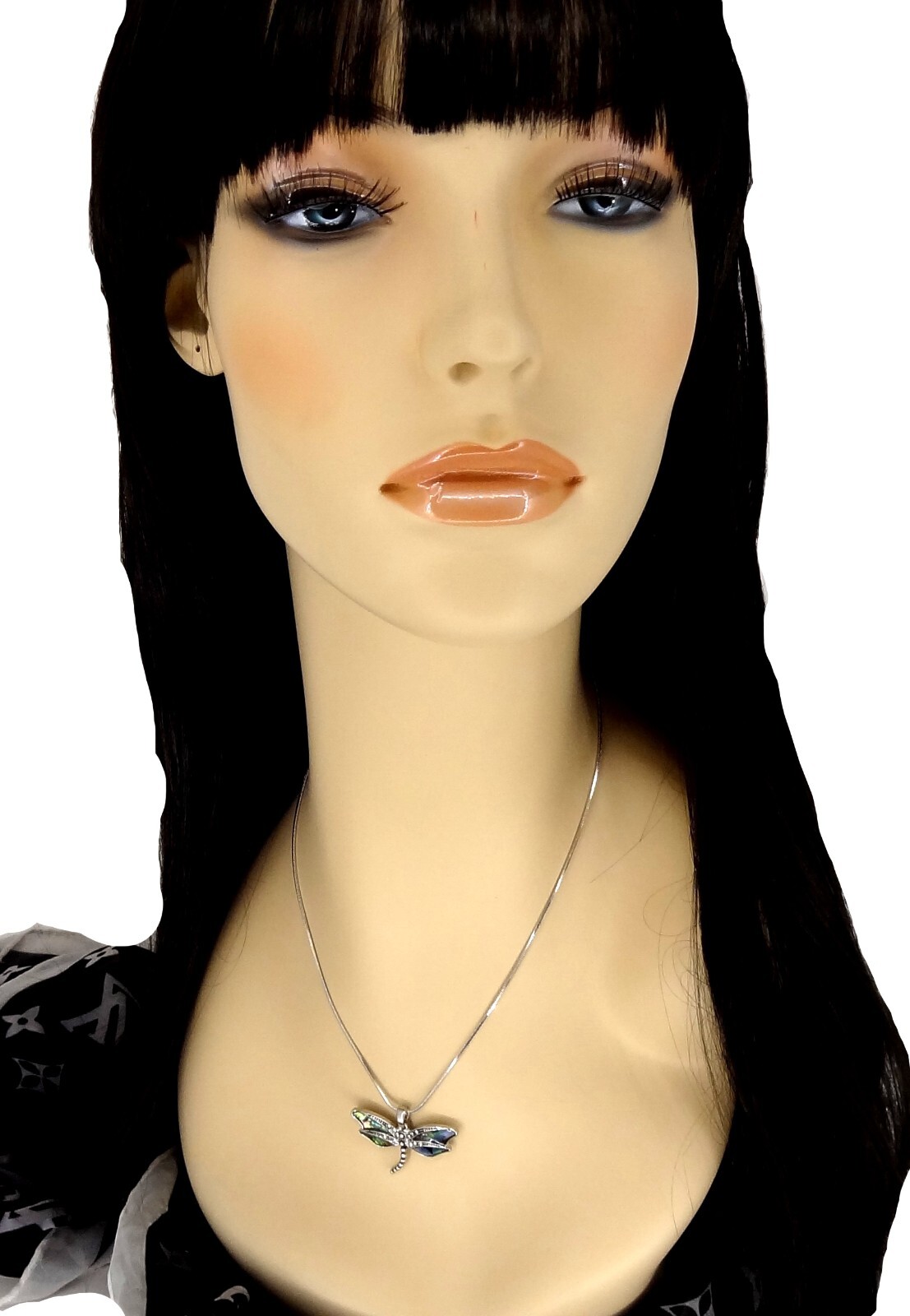 Dragonfly Pendant Necklace and Earrings Set Abalone Shell Accent & Gift Box