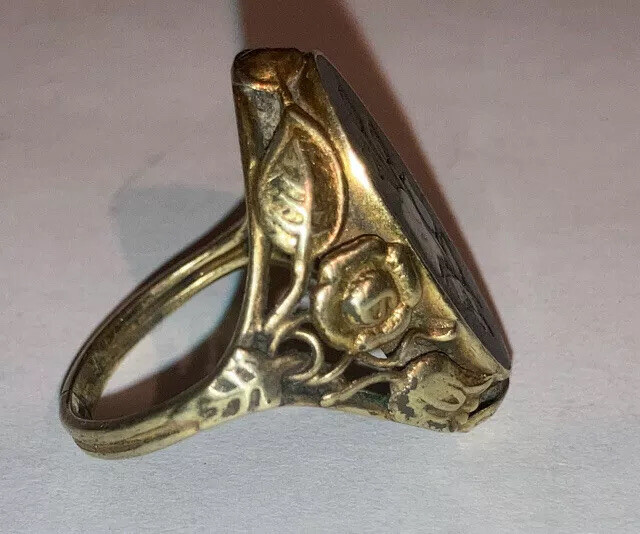 Antique Victorian 14k Gold Pietra Dura Flower Ring Size 6