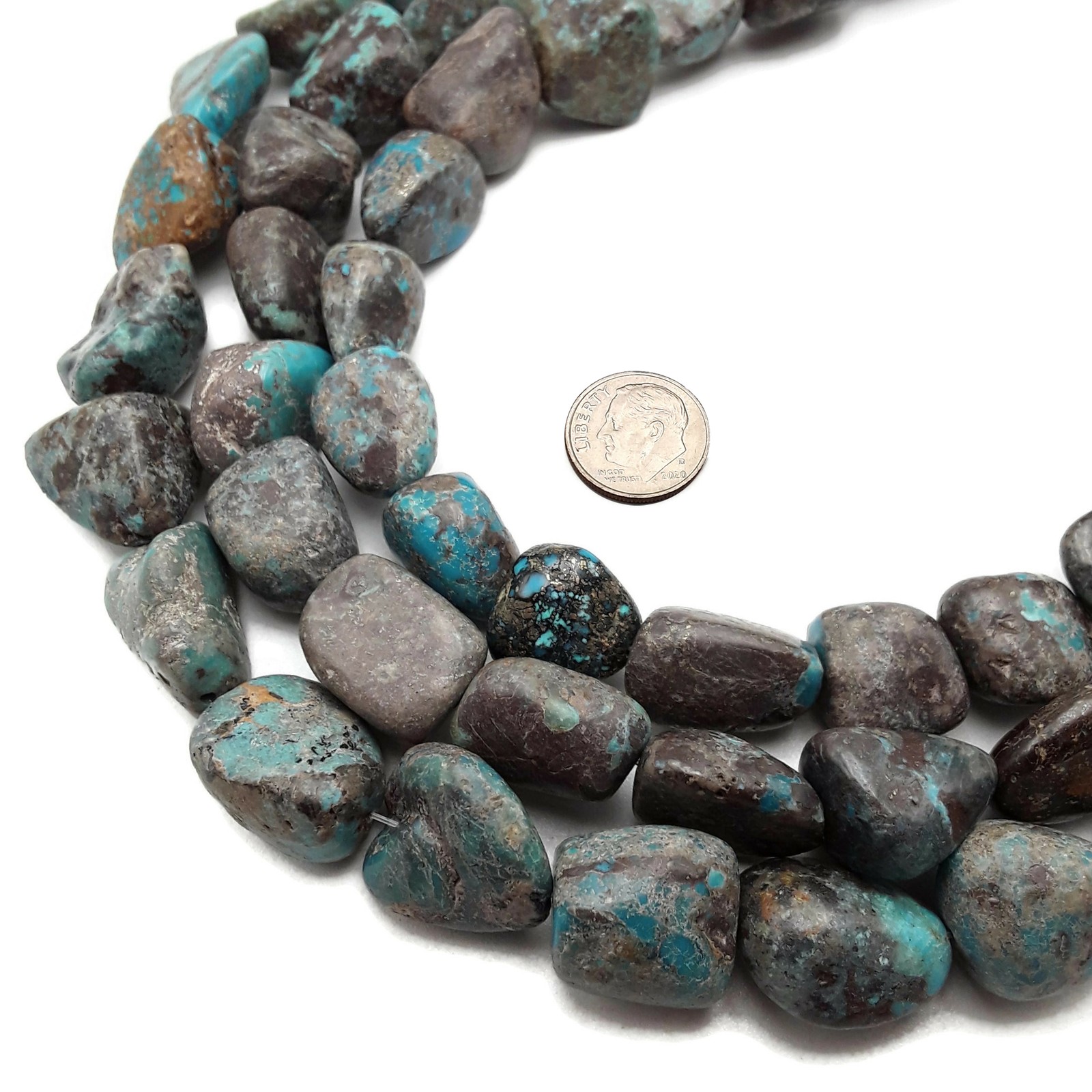 Genuine Blue Turquoise Pebble Nugget Chunk Beads Approx 15x20mm 15.5″ Strand