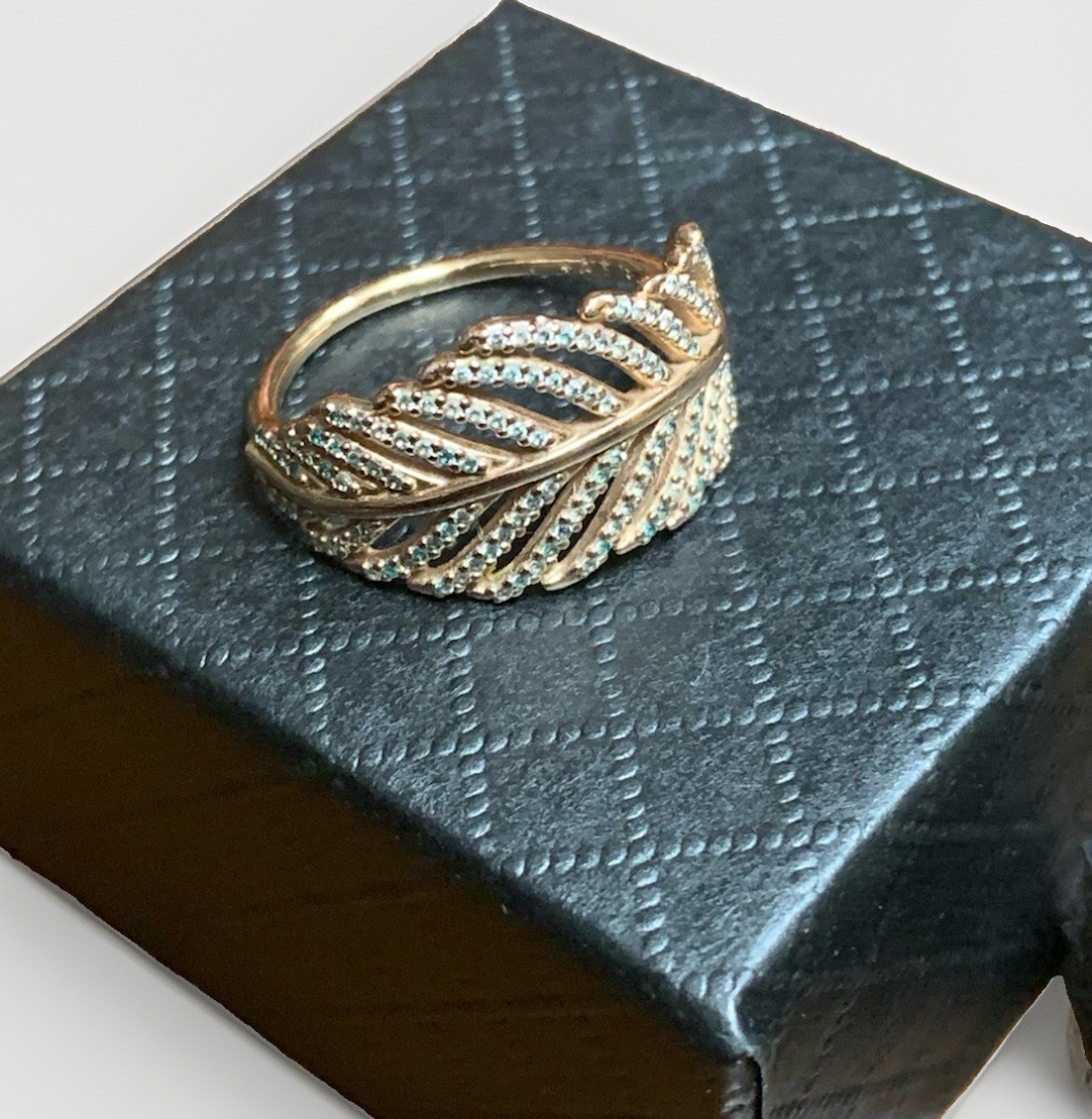 Authentic PANDORA ROSE-GOLD Plated Over 925 Sterling Light As a Feather Ring Sz9