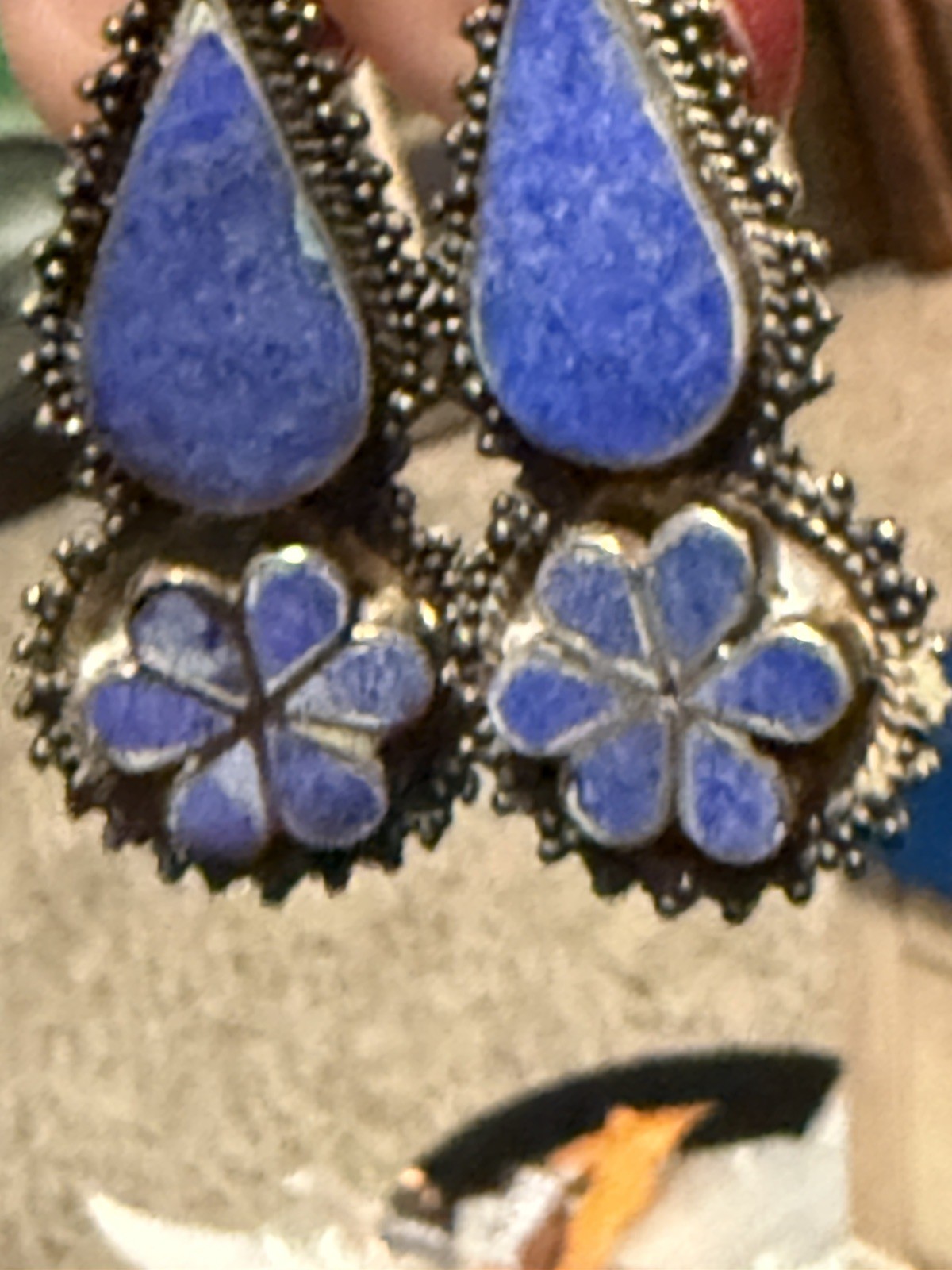 STERLING SILVER DANGLE EARRINGS WITH LAPIS/SODALITE COBALT BLUE