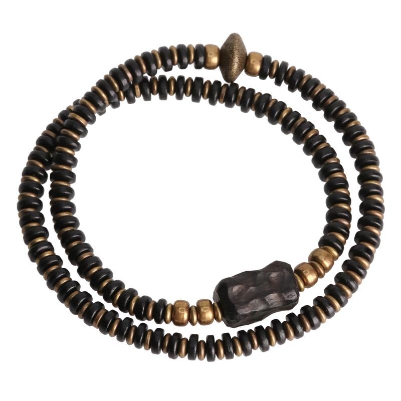 15-22cm Multi Layer Ebony Spacer Bracelet Black Wood Hand Carved Fashion Jewelry