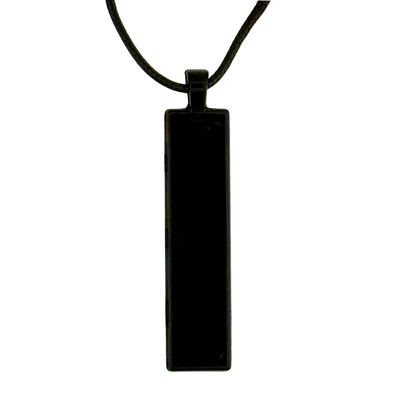 Handmade Pendant Necklace “Frosty Lake” Black Bezel Black Cord
