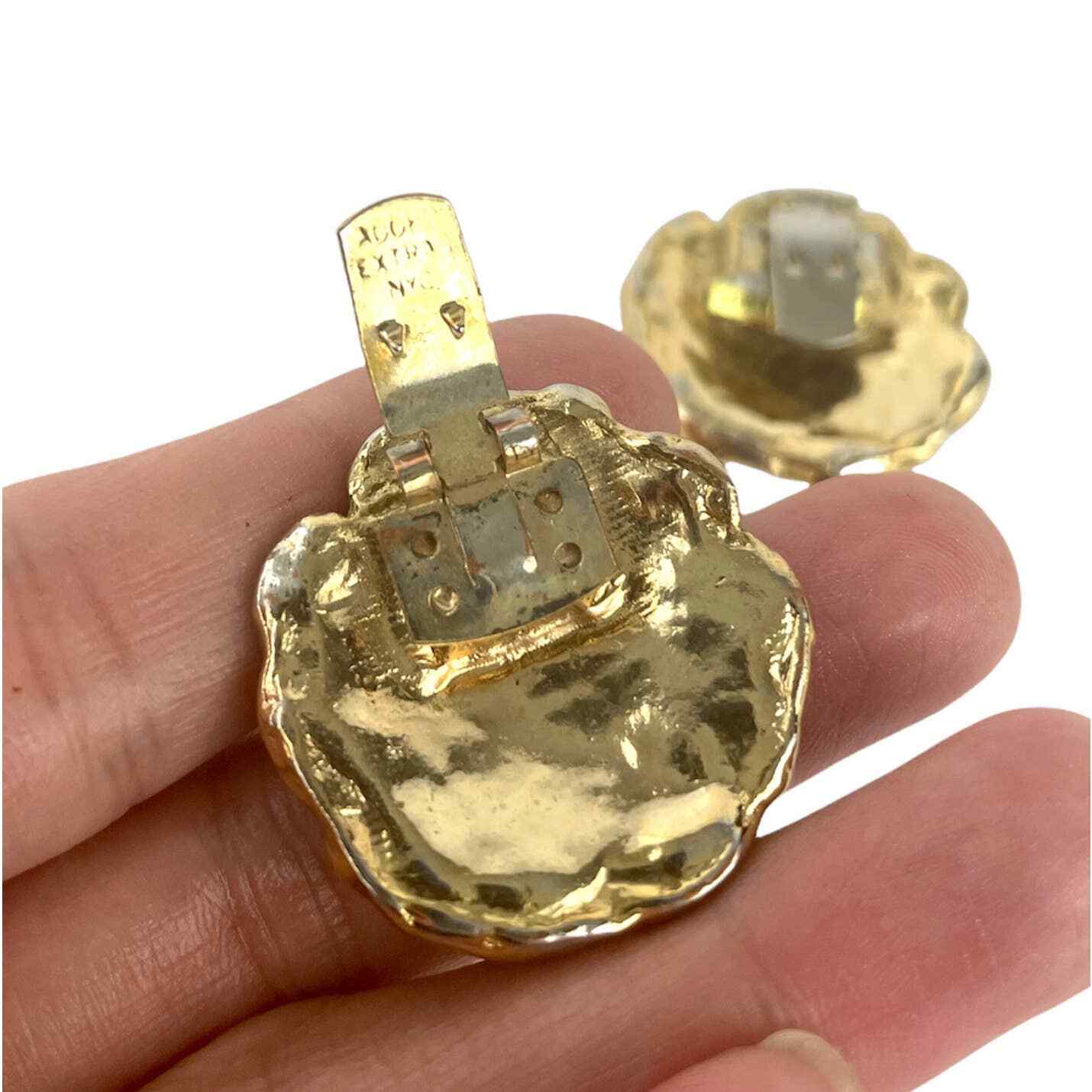 VTG Pair Gold Tone Shoe Clips Unique Design Texture Added Extra NYC