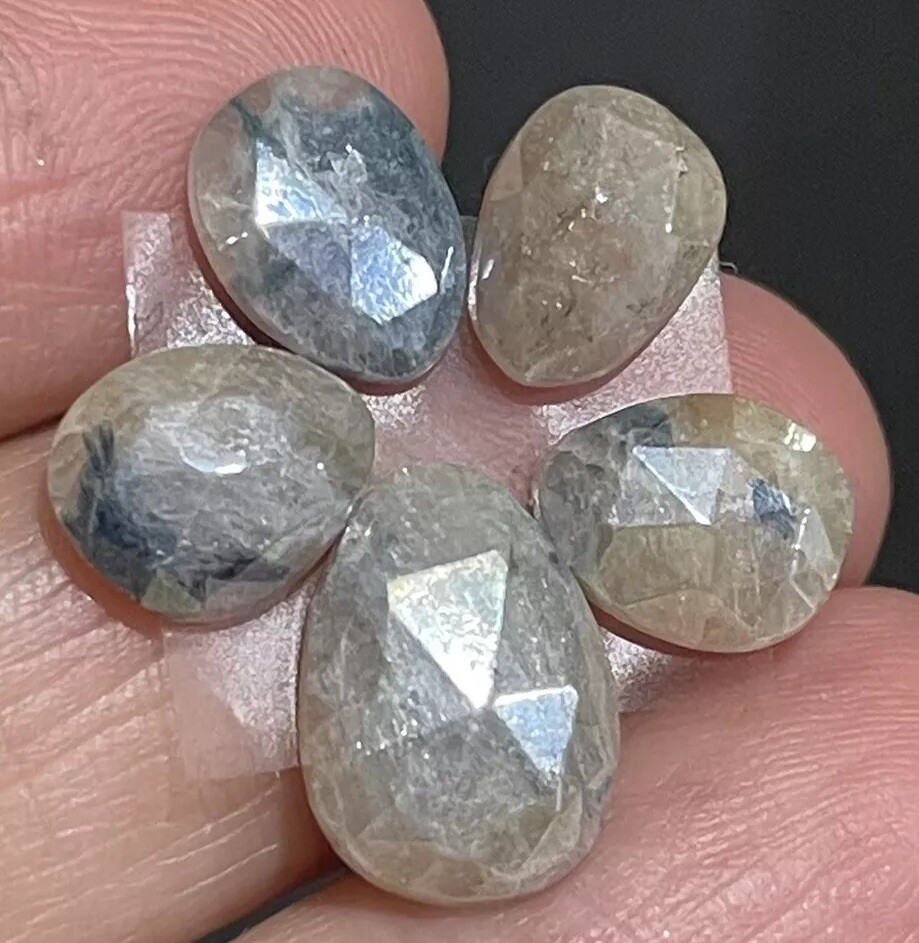 13.2ct 10.6-13.9mm 5pc Lot Silverite Rose Cut Drops Flat Back Cabochons