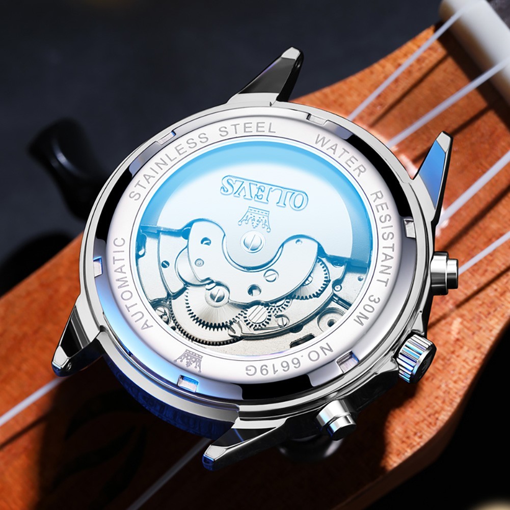OLEVS 6619 Latest Stainless Steel Band Man Luminous Business Mechanical Watch`