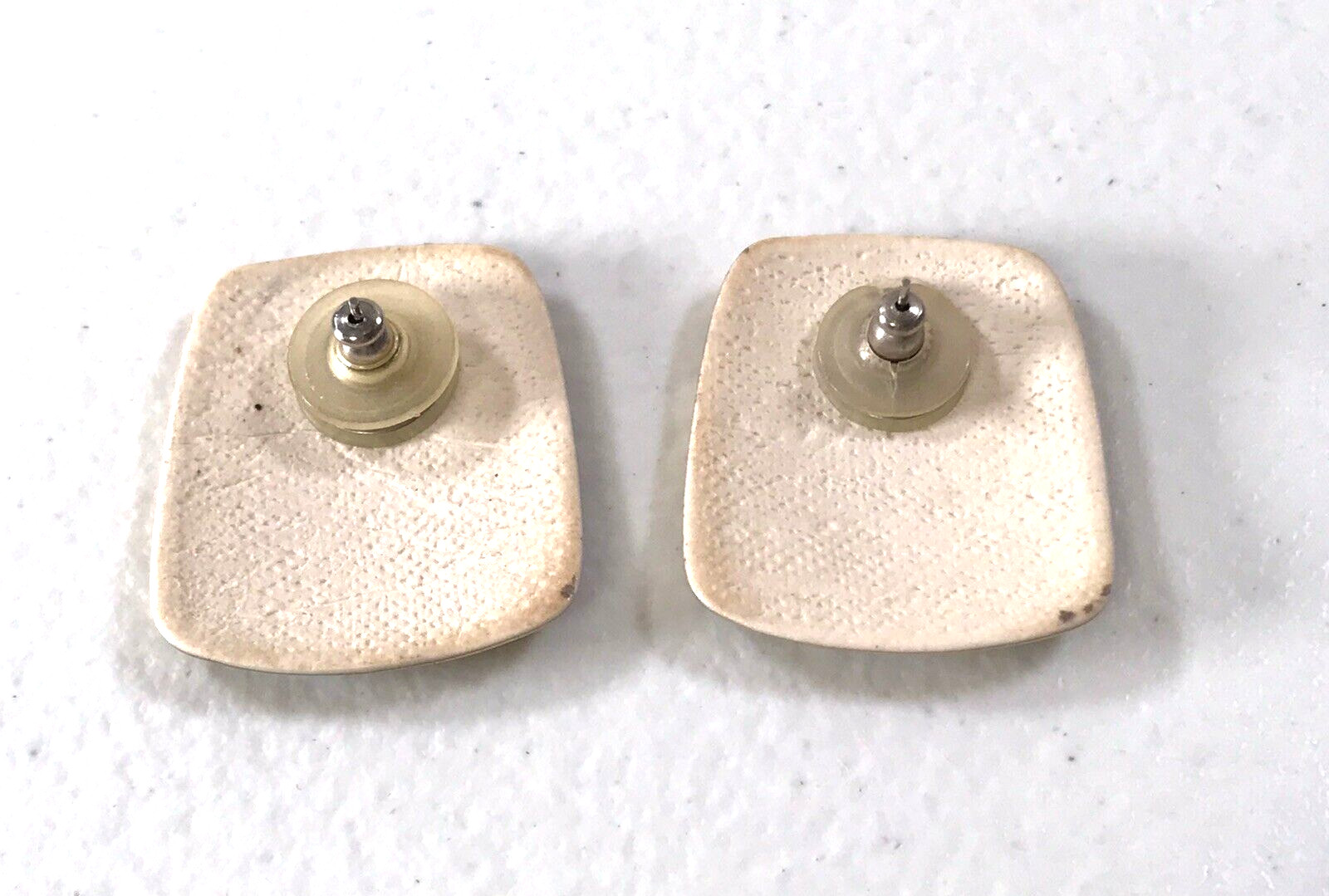 Vintage Gold Black White Stripes Rounded Rectangular Pierced Earrings Estate