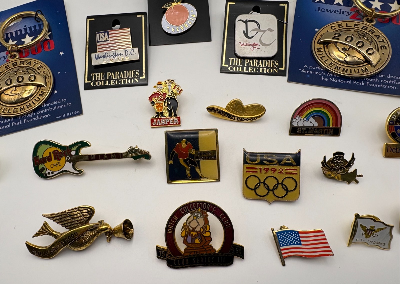 Vintage Lapel Pin Lot of 20 Disney Cogsworth Red Wings Olympics Travel Souvenirs