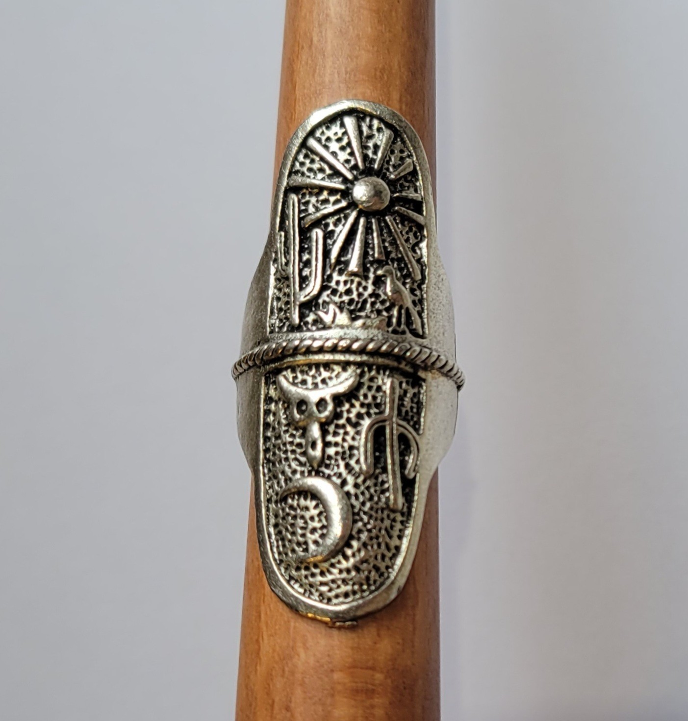 Southwestern Full Finger Day And Night Ring With A Desert Cactus Sun Moon Size 6