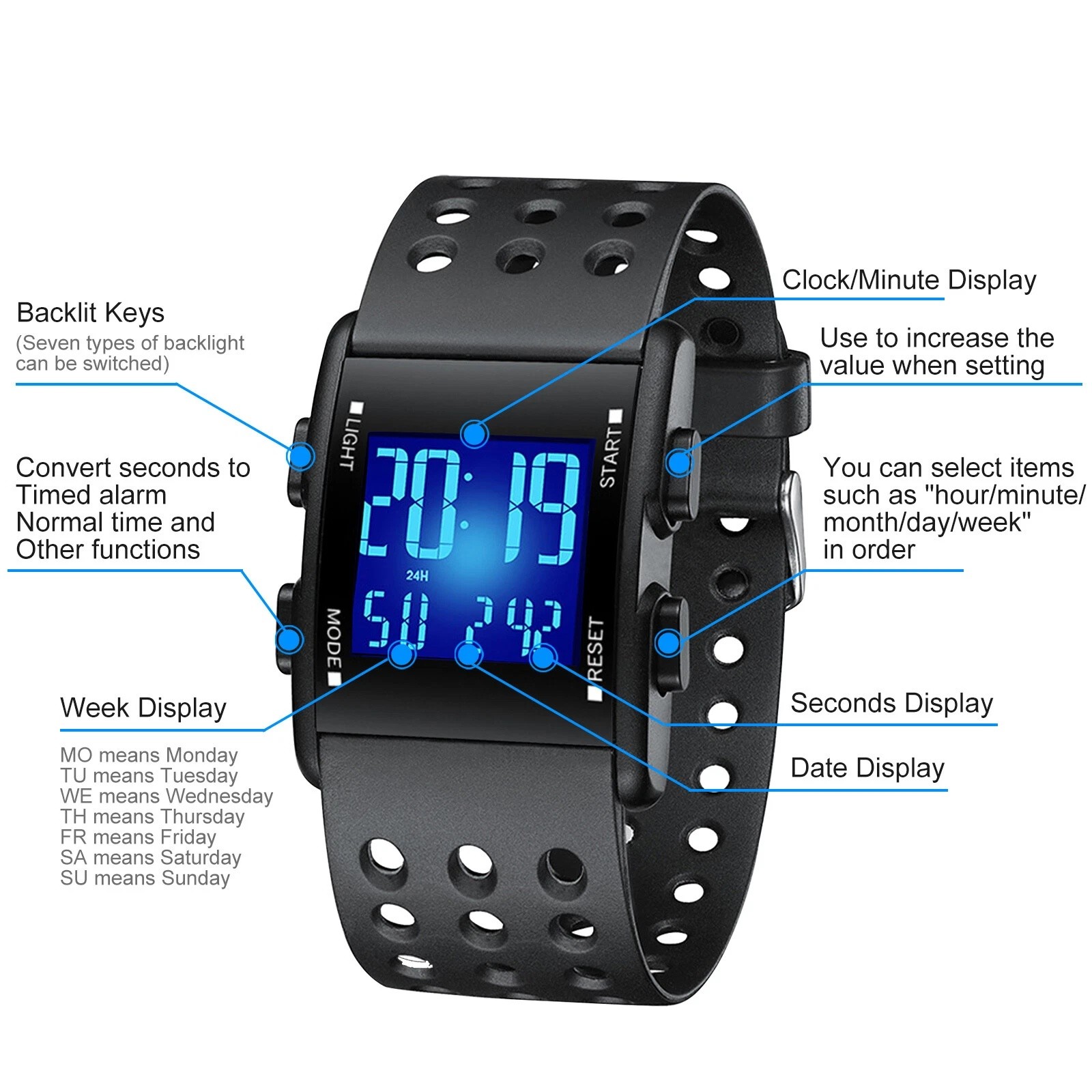Waterproof Digital Sports Watch Military Tactical LED Backlight Wristwatch Men