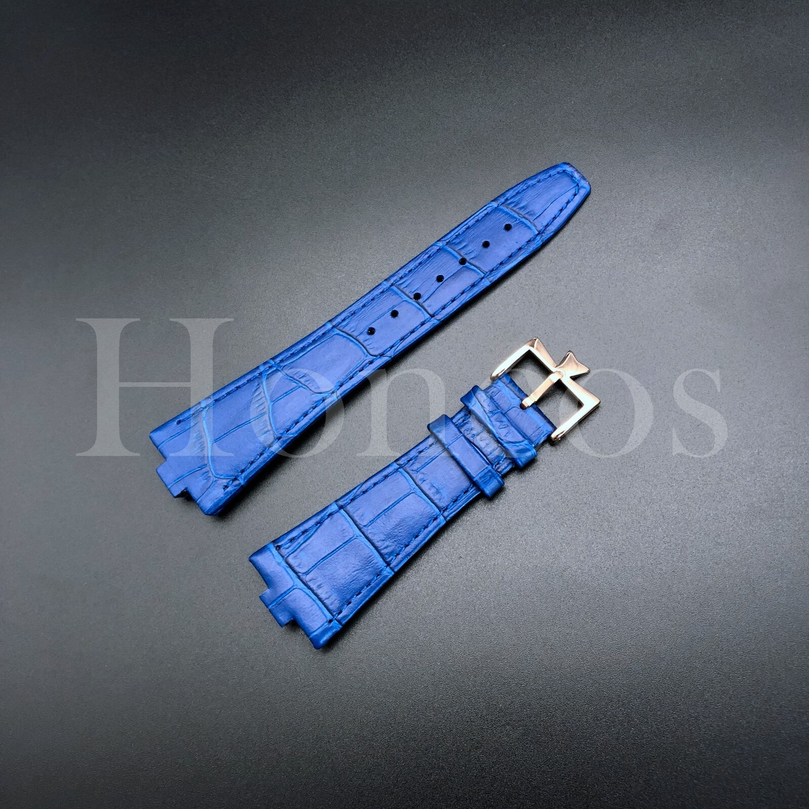 26X18MM L/Blue Genuine Leather Watch Strap Band Fits For VC Overseas Rose Buckle