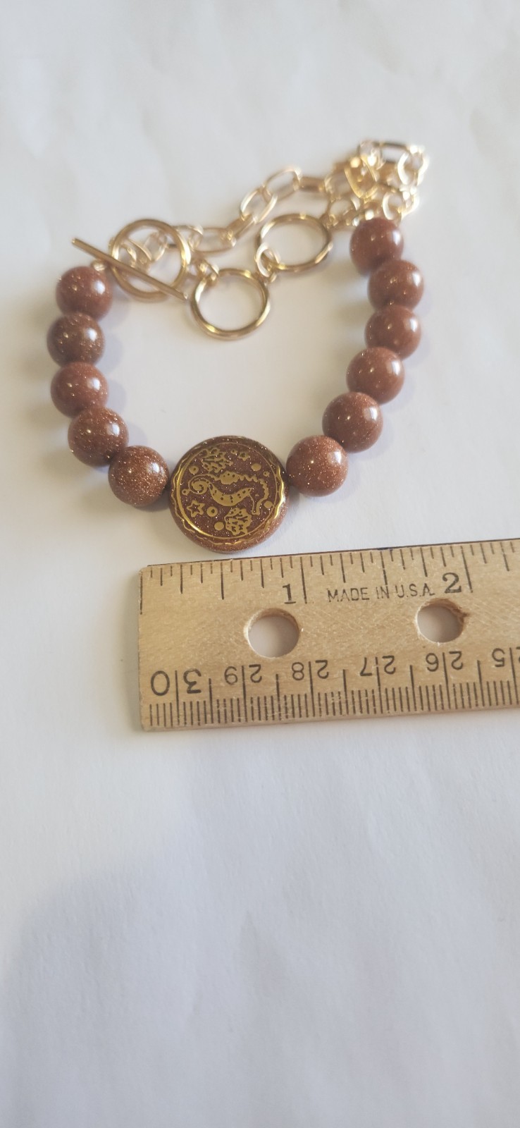 Golden Sandstone Beaded Toggle Bracelet – 6.5-8.5 inches