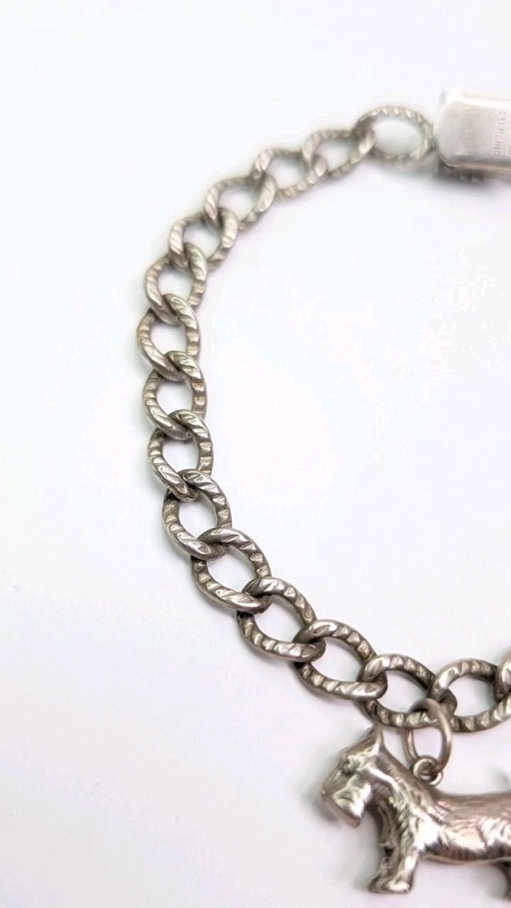 Automade Sterling Silver Charm Bracelet Push Lock Clasp 7-3/4 Inch Scottie Dog