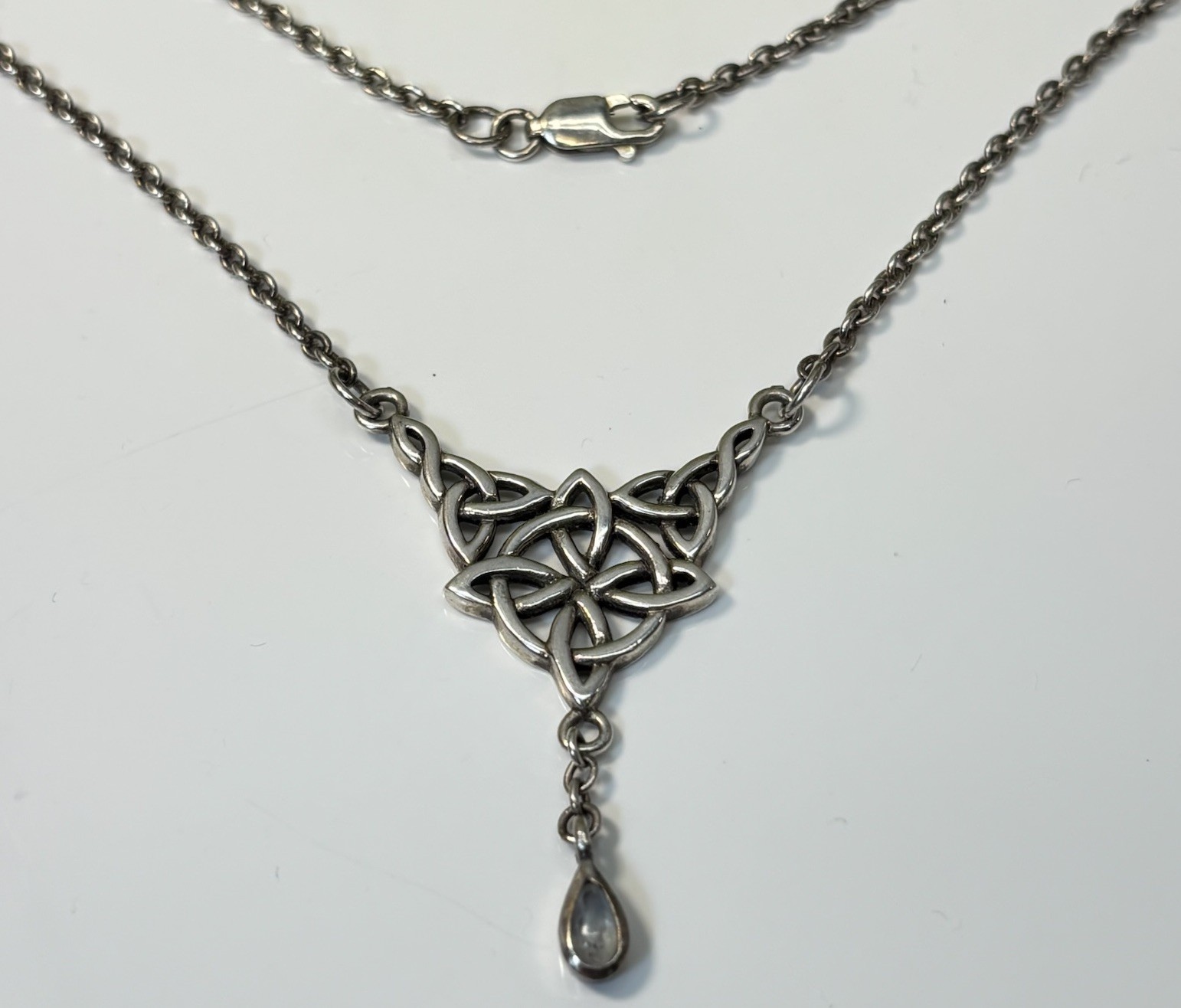 VTG Peter Stone Sterling Silver 925 Celtic Triquetra Moonstone Necklace 16″-18”L