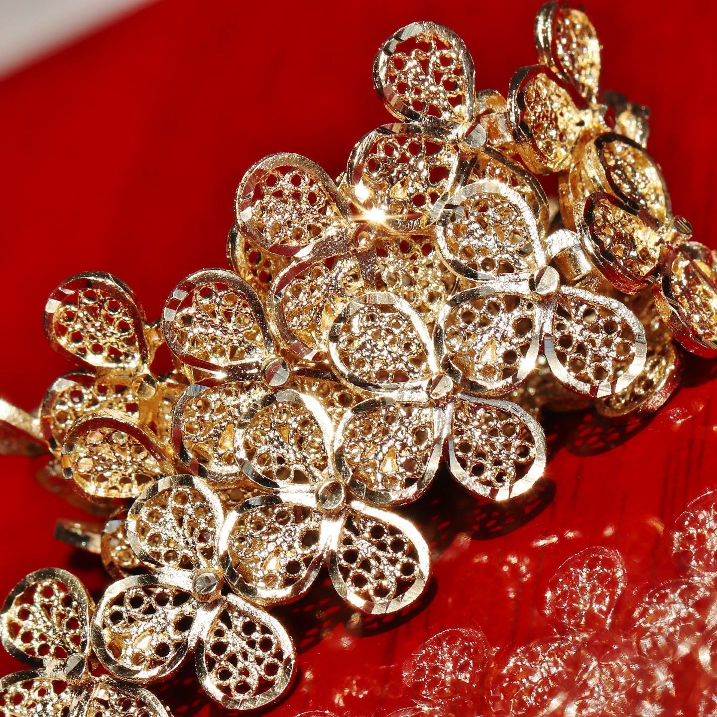 14k yellow gold bracelet 7.25″ diamond cut flower link chain handmade 15.7g N307